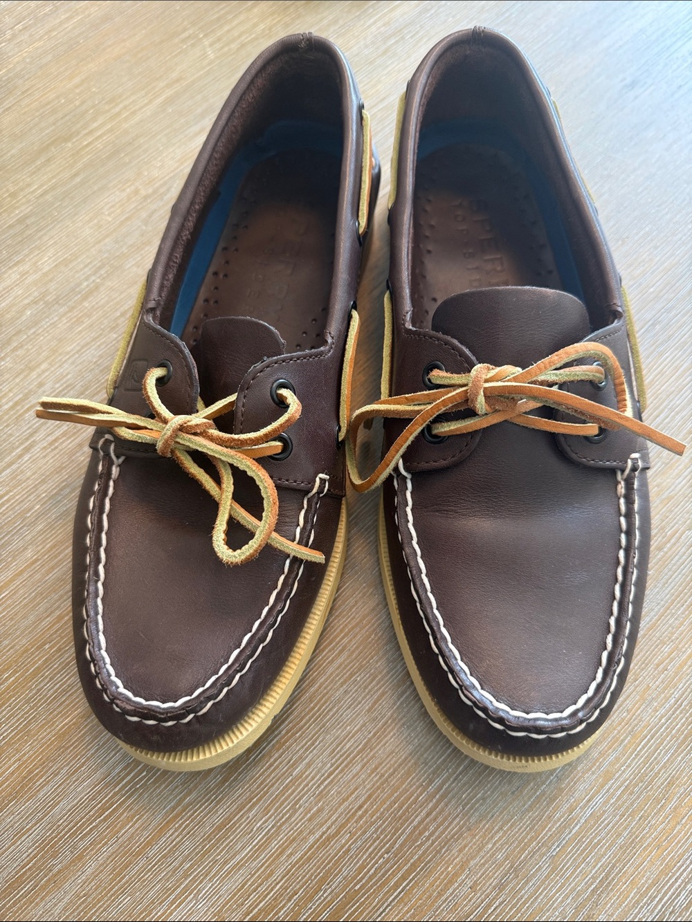 Sperry Dark Brown Leather Boat Shoes with Tan Laces